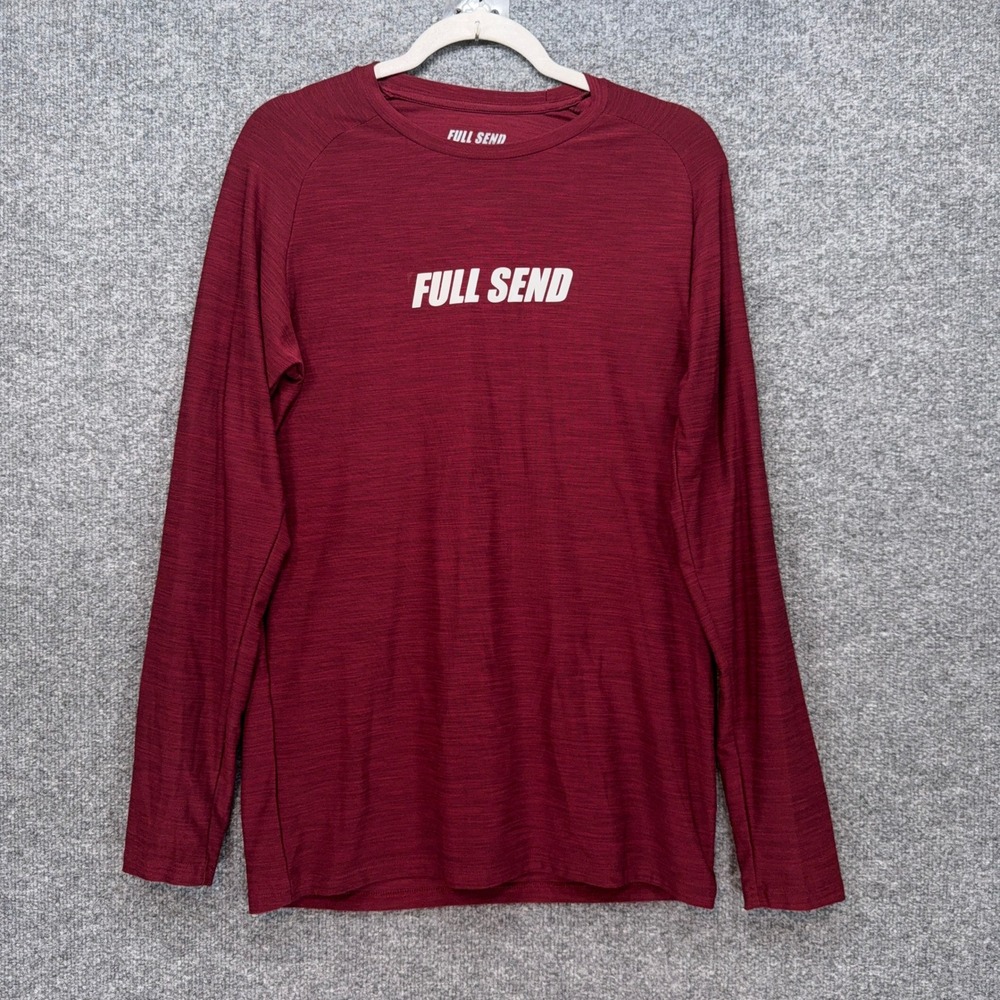 Full Send Shirt Men Large Maroon Logo Fitness Gym Activewear Performance Stretch